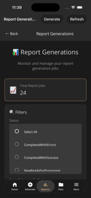 Report Generations job monitor