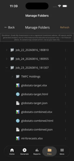 Report file tree with xlsx, html and json deliverables