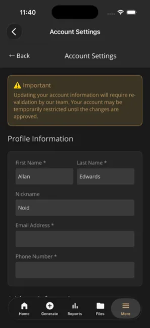 Account settings profile form