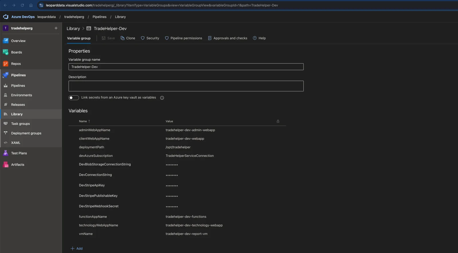 Azure DevOps Library Variables