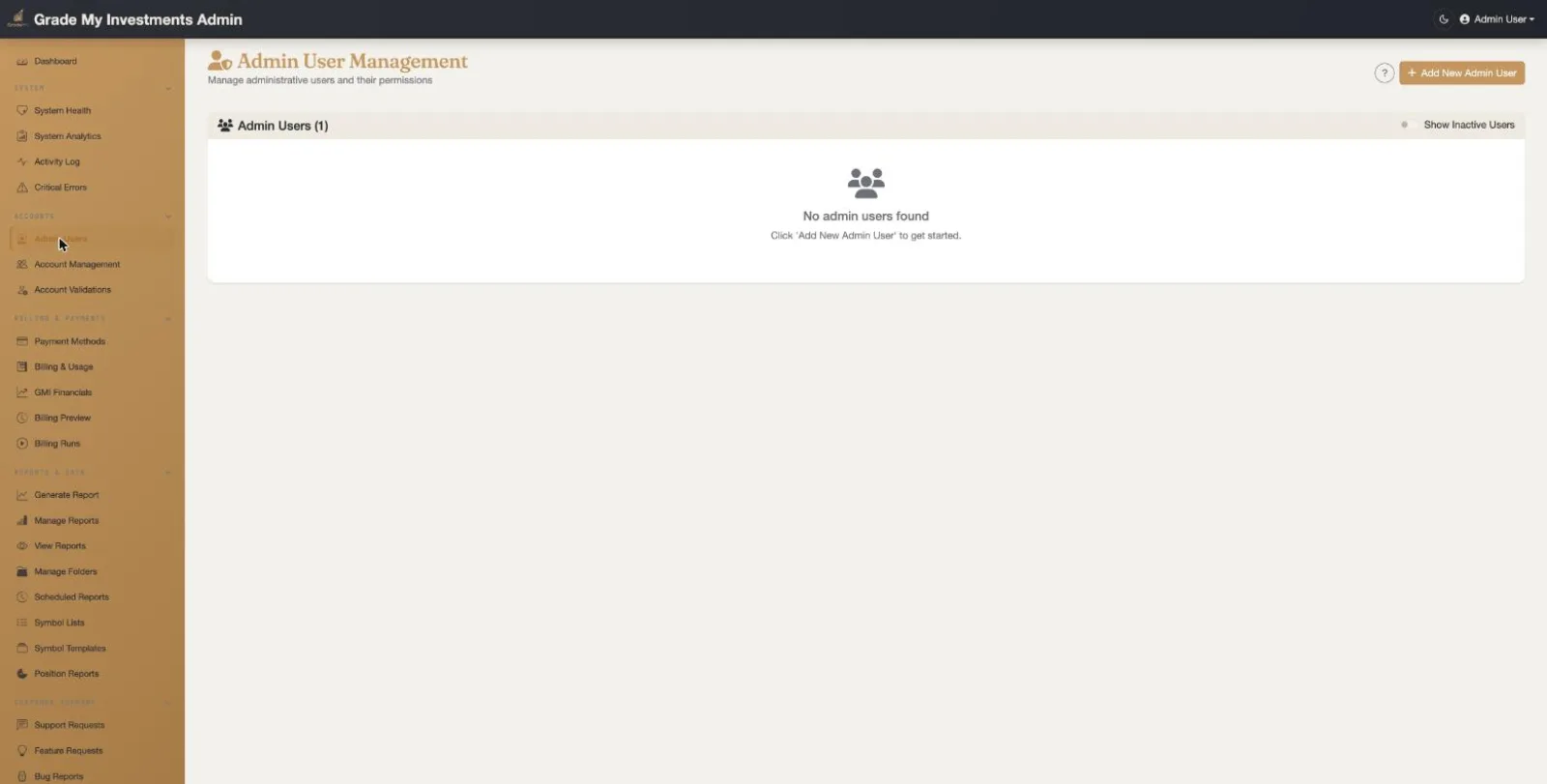 Grade My Investments Admin User Management