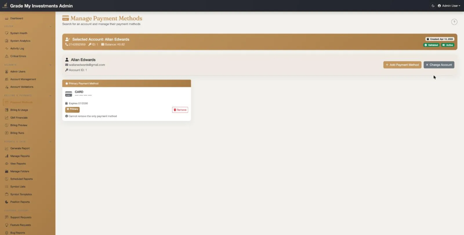 Grade My Investments Manage Payment Methods