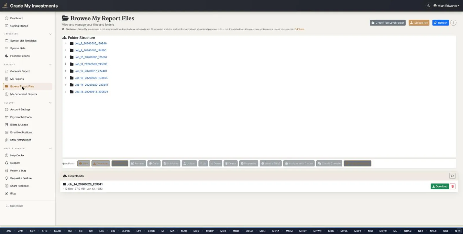 Grade My Investments Browse Report Files